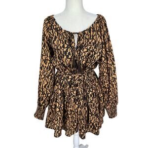 Charlie Holiday Cotton Mariana Mini Dress Tassels Tiered Brown Gold Sz 8 Chic